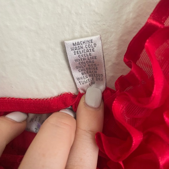 Erika Taylor Vintage Red Ruffle Sheer Slip Dress M - Picture 6 of 6